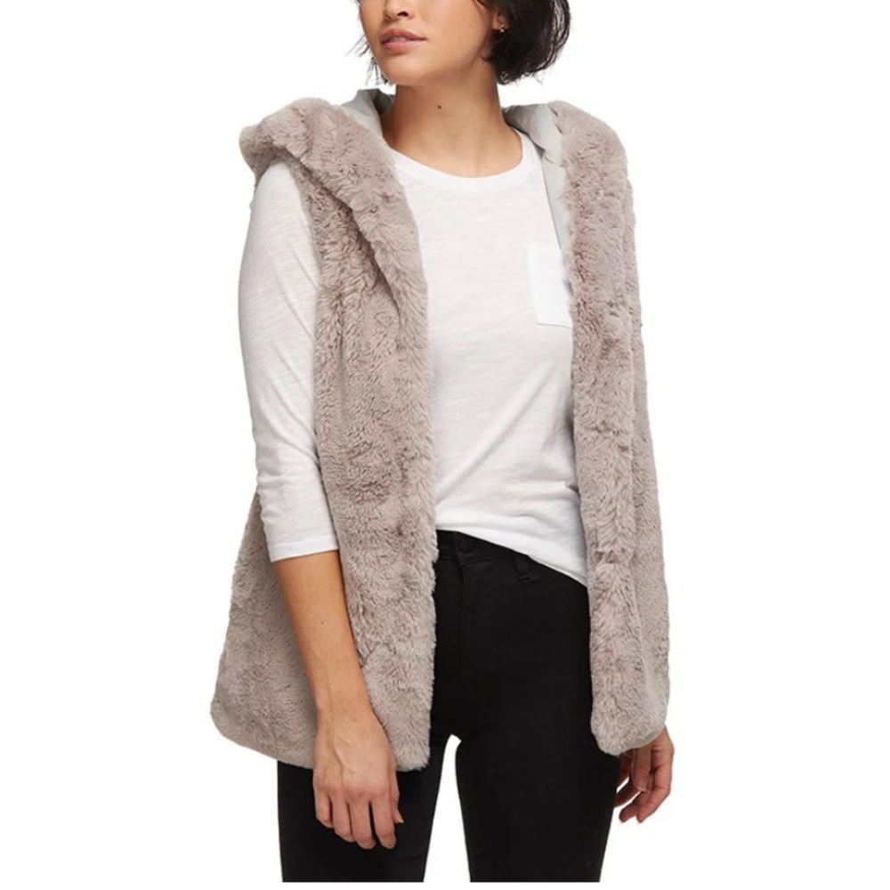 Dylan reversible suede and fur hooded vest EUC Size Med